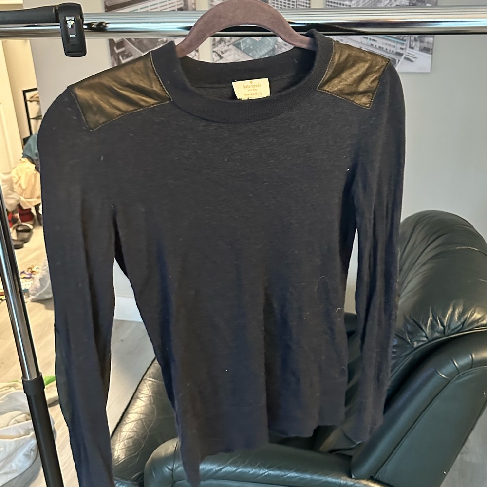 Kate Spade Navy Sweater with Leather Shoulder Accent